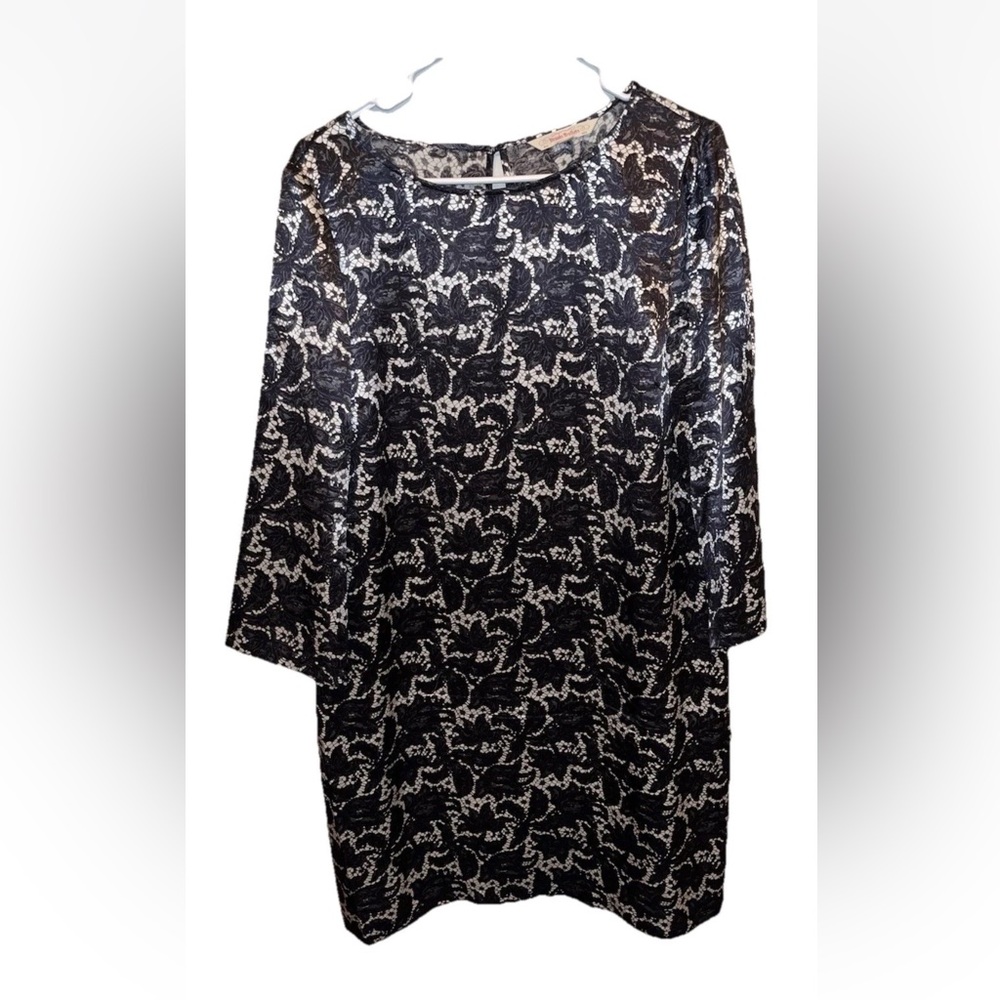 Brooks Brothers Black/Ivory Silk Knee Length 3/4 Sleeve Dress Size 14 EUC Party